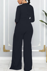 Plain Patchwork Long Sleeve Jumpsuit