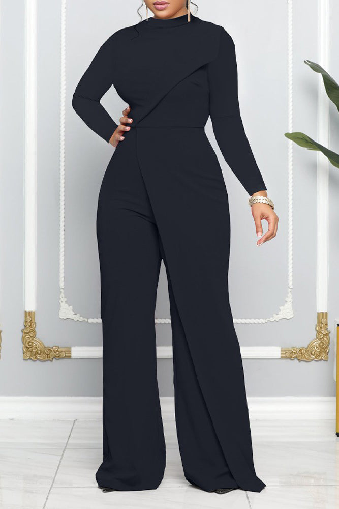 Plain Patchwork Long Sleeve Jumpsuit