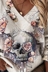 Halloween Skull Floral Print Long Sleeve Top