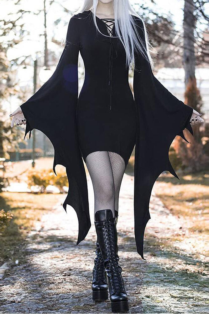 Halloween Lace-up Batwing Sleeve Bodycon Dress