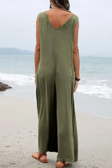 Sleeveless Pocket Design Wide Leg Suspender Jumpsuit