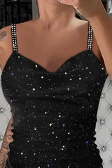 Rhinestone Glitter Cowl Neck Cami Top