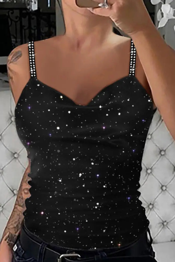 Rhinestone Glitter Cowl Neck Cami Top