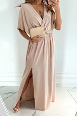 V-Neck Split Thigh Wrap Maxi Dress