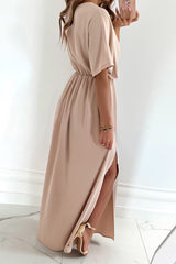 V-Neck Split Thigh Wrap Maxi Dress