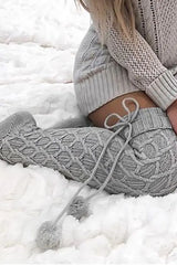 Braided Bowknot Decor Skinny Long Socks