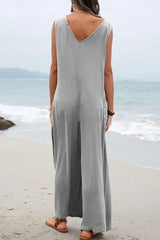 Sleeveless Pocket Design Wide Leg Suspender Jumpsuit