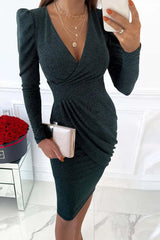 Long Sleeve Ruched Party Dress