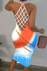 Tie Dye Print Fishnet Backless Bodycon Dress