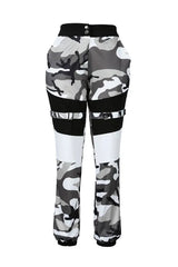 Buttoned Camouflage Print Buckle Cargo Pants