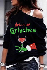 Christmas Grinches Letter Pattern Long Sleeve Sweatshirt