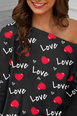 Valentine's Day Heart Letter Print Long Sleeve Pajamas Set