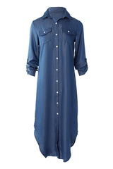 Long Sleeve Buttoned Denim Shirt Dress