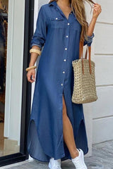 Long Sleeve Buttoned Denim Shirt Dress