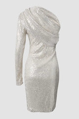 One Shoulder Long Sleeve Allover Sequins Dress