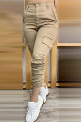 Buttoned Pockets Design Solid Casual Pants