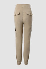 Buttoned Pockets Design Solid Casual Pants