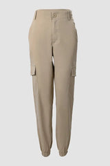 Buttoned Pockets Design Solid Casual Pants