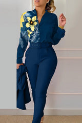 Ombre Buttoned Shirt & High Waist Pants Set