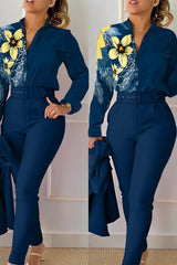 Ombre Buttoned Shirt & High Waist Pants Set