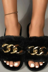 Fuzzy Chain Decor Slippers