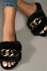 Fuzzy Chain Decor Slippers