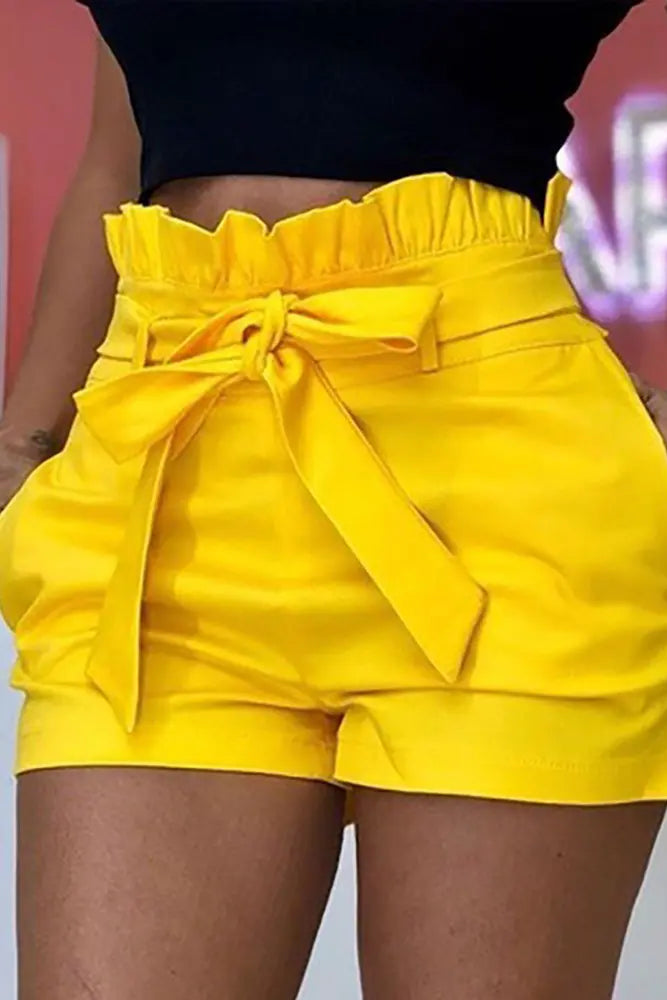 Frills High Waist Short Pants With Belt