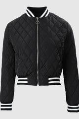 Contrast Paneled Long Sleeve Zip Up Puffer Jacket