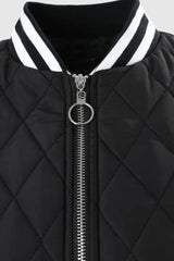 Contrast Paneled Long Sleeve Zip Up Puffer Jacket