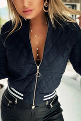 Contrast Paneled Long Sleeve Zip Up Puffer Jacket