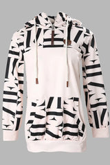 Geometric Print Long Sleeve Drawstring Hoodie