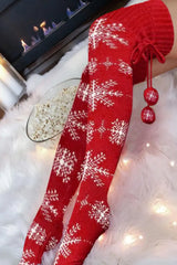 Christmas Snowflake Pom Pom Knee Length Socks