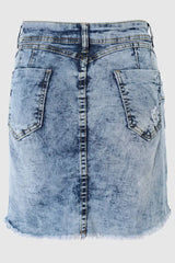 Zip Up Ripped Raw Hem Denim Skirt