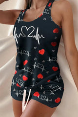 Valentine's Day Heart Print Drawstring Pajamas Set