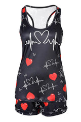 Valentine's Day Heart Print Drawstring Pajamas Set