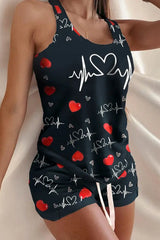 Valentine's Day Heart Print Drawstring Pajamas Set