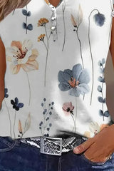 Floral Print Notch Neck Lace Patch Top