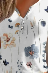 Floral Print Notch Neck Lace Patch Top