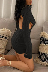 Backless Mock Neck Braided Bodycon Sweater Dress