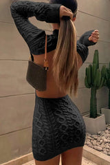 Backless Mock Neck Braided Bodycon Sweater Dress