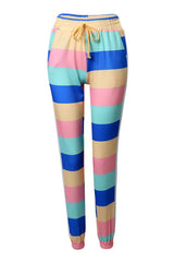 Colorblock Pocket Design Drawstring Skinny Pants