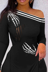 Halloween Skeleton Print Split Hem Top & Pants Set