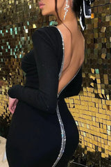 Rhinestone Zipper Backless Bodycon Dress