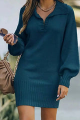 Lantern Sleeve Knit Sweater Dress