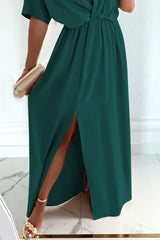 V-Neck Split Thigh Wrap Maxi Dress