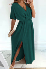 V-Neck Split Thigh Wrap Maxi Dress