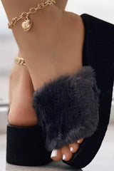 One Strap Platform Fuzzy Slippers