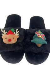 Christmas Elk Tree Pattern Fluffy Slippers