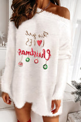 Christmas Sequins Long Sleeve Fluffy Sweater Dress