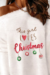 Christmas Sequins Long Sleeve Fluffy Sweater Dress